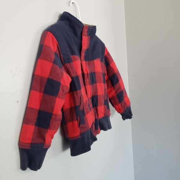 Osh Kosh Full Zip Jacket Red Navy Plaid Sherpa 6 S - Picture 3 of 6